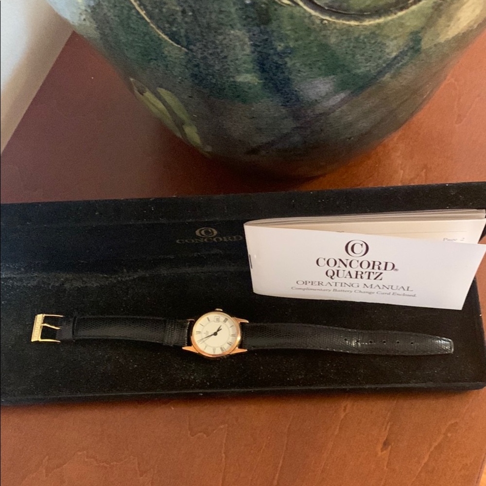 Concord Quartz Gold Watch with Black Strap